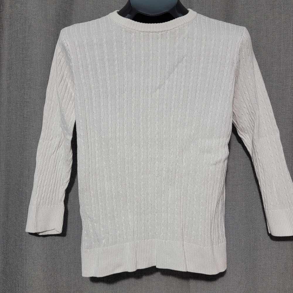 Jeanne Pierre White Cable Knit Sweater